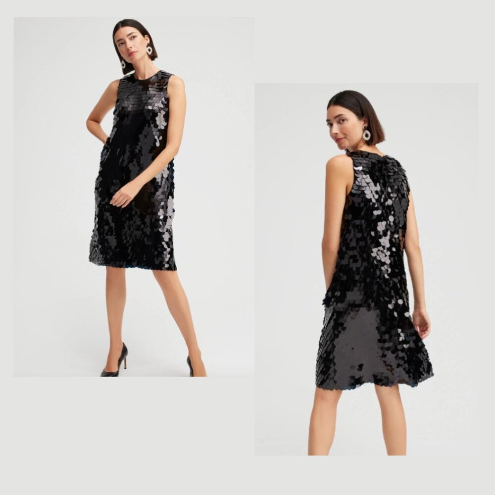 Chico’s Sequin Dress | Wedding Guest, Party | Size 00 A-line | Black | NWT